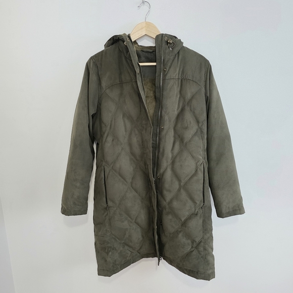 L.L Bean Quilted Down Coat Size Small Petite Green - Picture 1 of 10